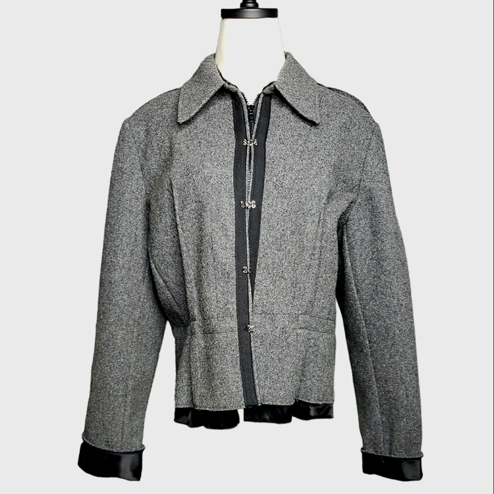 Vintage Firuze Fitted Wool Jacket XL Hook & Eye Double Zipper Peplume Quiet Lux